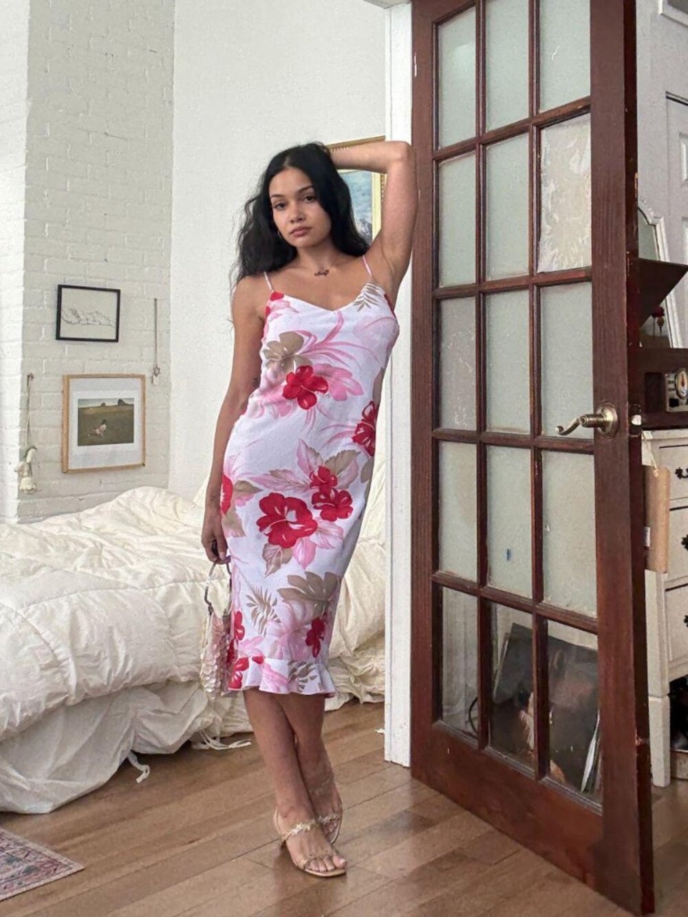 Floral Midi Slip Dress M Y2K Coquette Romantic